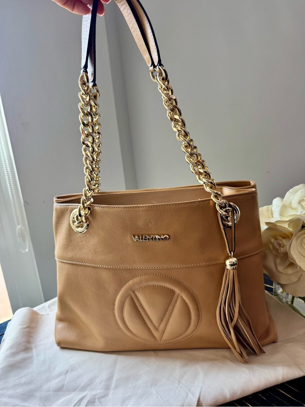 Valentino by Mario Valentino Kali Tan Color shoulder Tote bag Genuine Leather
